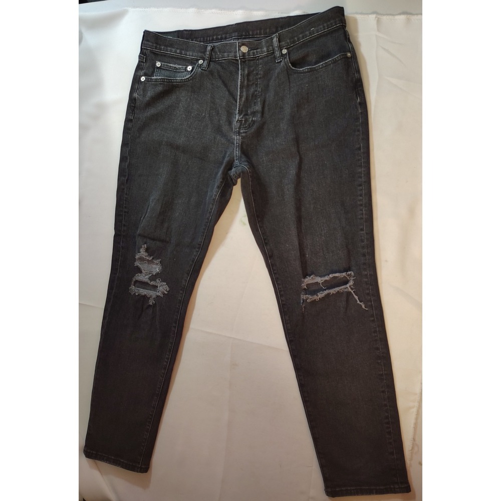 Abercrombie & Fitch‎ Mens Black Jeans 36x32 Slim Taper Stretch Distressed Denim